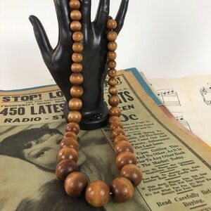 Vintage wooden round beads necklace. Boho style